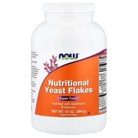 NOW Foods Nutritional Yeast Flakes 284 g tub with yellow nutritional yeast flakes on a clean white background at United Vitamins