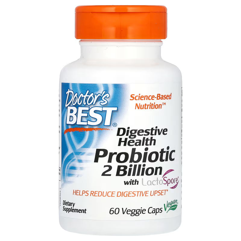 Doctor's Best Digestive Health Probiotic 2 Billion with LactoSpore® capsules – heat-stable Bacillus coagulans probiotic for gut flora balance and digestive comfort