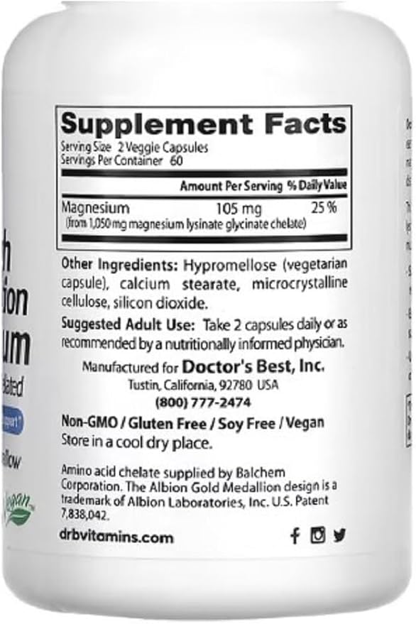 Doctor's Best High Absorption Magnesium 105mg | 100% Chelated TRAACS® | Starter & Maintenance Dose - United Vitamins