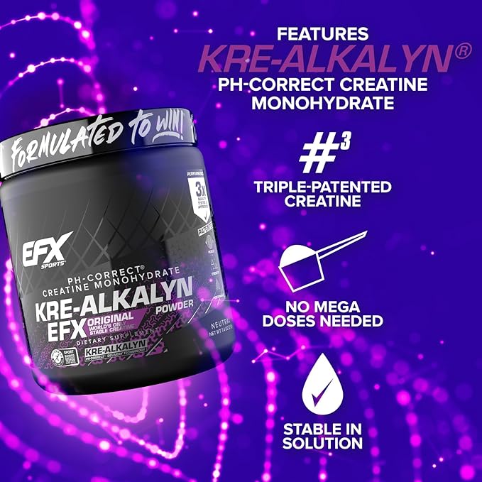 EFX Sports Kre - Alkalyn Powder – pH - Correct Buffered Creatine for Strength, Power & Performance | 220g - United Vitamins