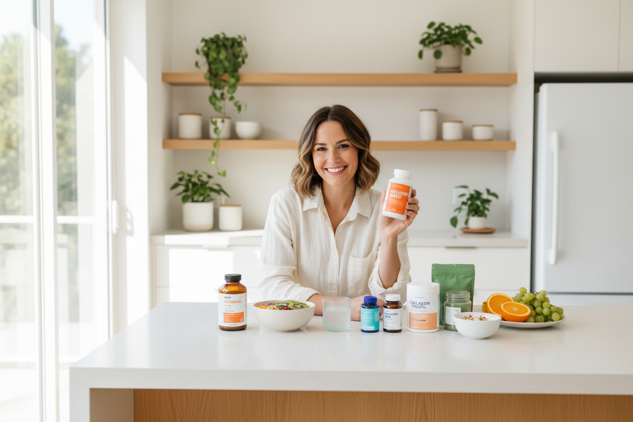 influencer sharing breakfast supplement routine