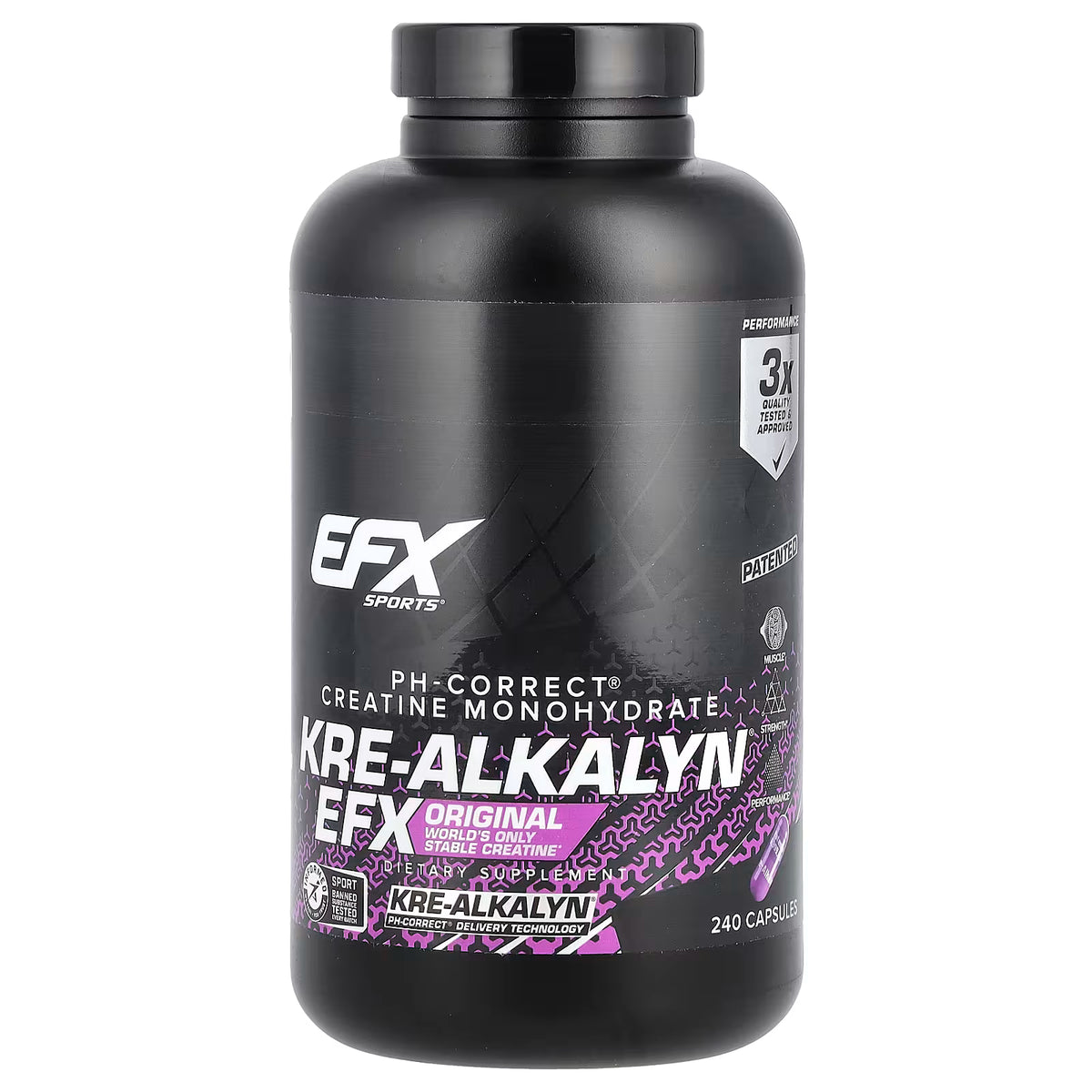 Black supplement bottle labeled EFX Sports Kre-Alkalyn on a white background at United Vitamins