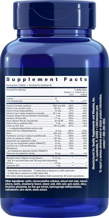 Life Extension Children's Formula Mix – Multivitamin for Kids, 18 Essential Vitamins & Minerals | Berry Flavoured, No Added Sucrose, Gluten - Free, Non - GMO | 120 Chewable Tablets - United Vitamins