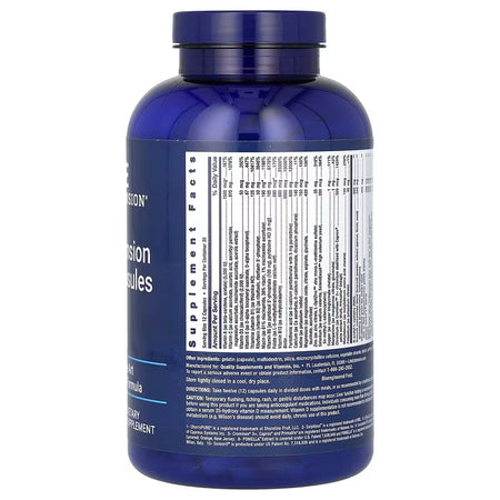 Life extension mix supplement bottle with supplement facts label on a white background