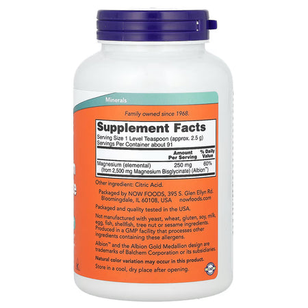 Magnesium bisglycinate powder supplement bottle with label showing 'Supplement Facts' on a white background