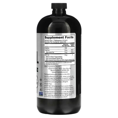 Mct oil bottle with supplement facts label on a white background
