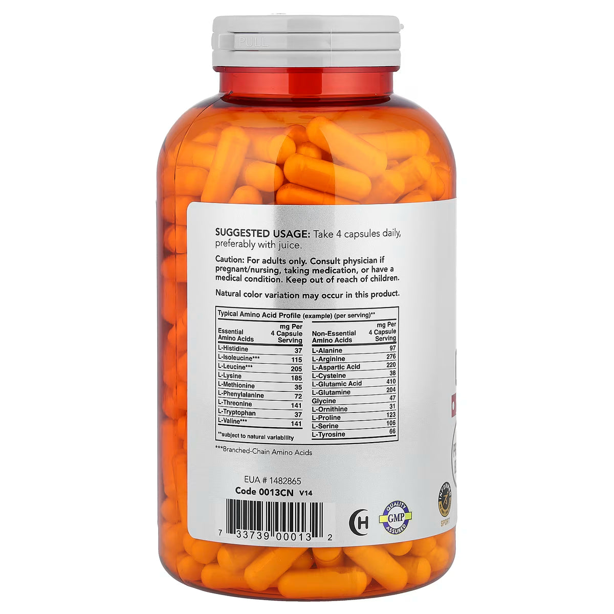 NOW Foods Amino Complete 360 capsules angled pack shot vegetarian amino acid blend