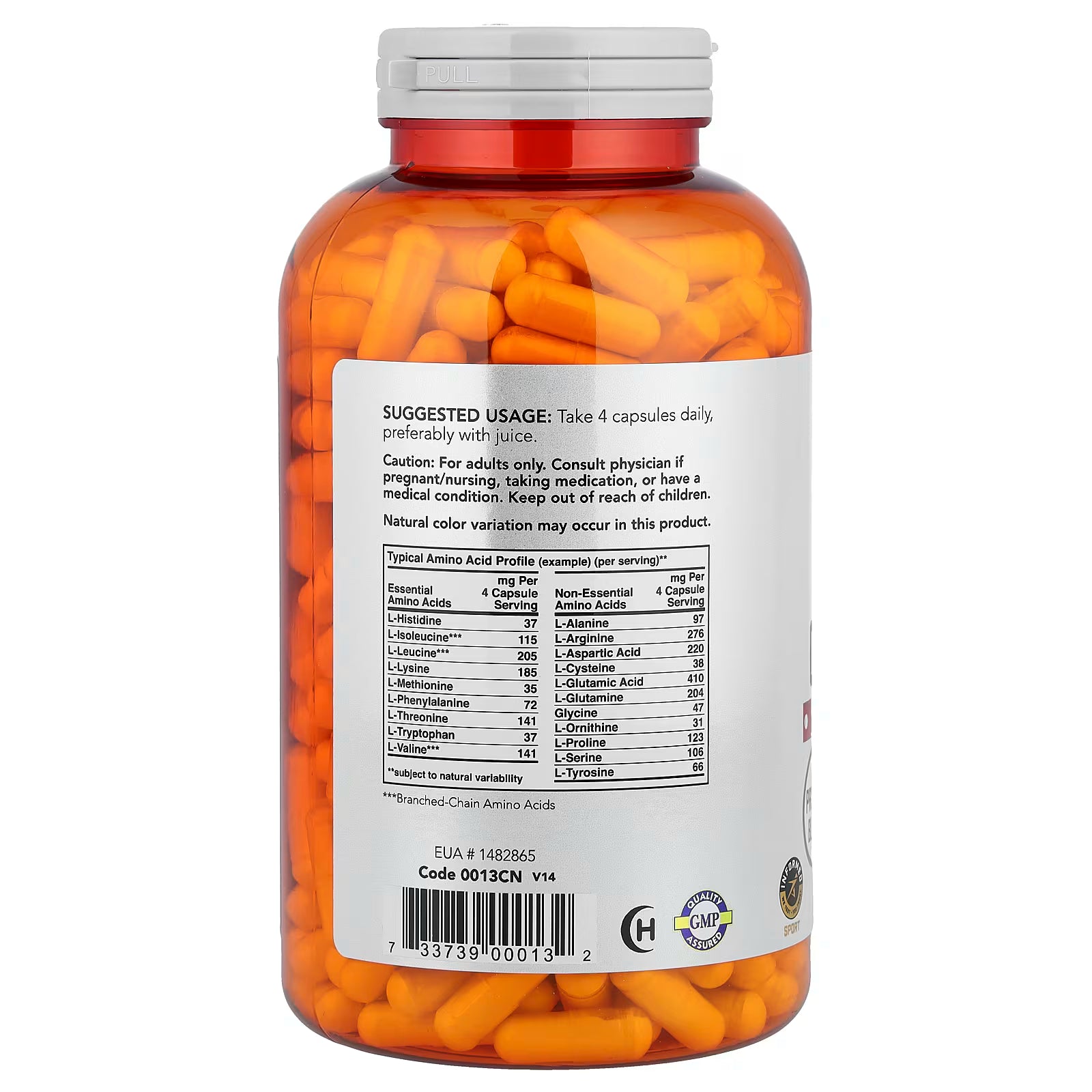 NOW Foods Amino Complete 360 capsules angled pack shot vegetarian amino acid blend