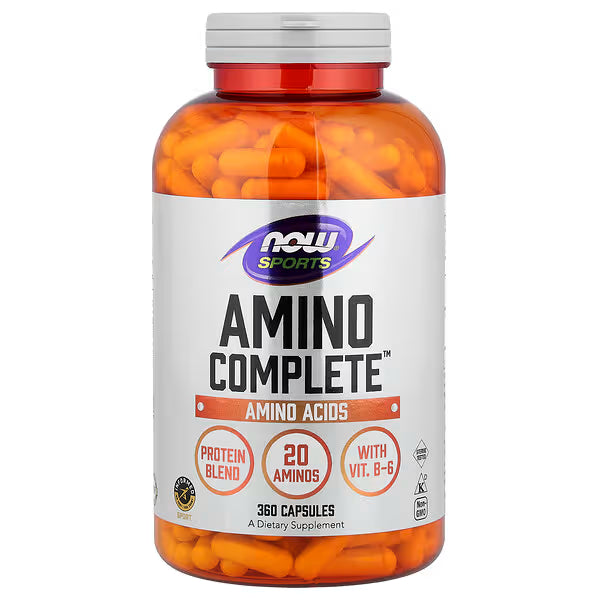NOW Foods Amino Complete 360 veg capsules front of bottle full spectrum amino acid supplement
