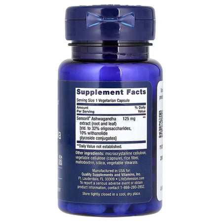 Ashwagandha optimized supplement bottle with label showing 'Supplement Facts' on a white background