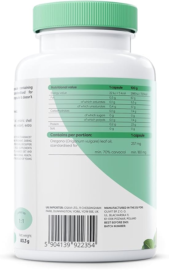 Osavi Oregano Oil 180mg Carvacrol – 120 Enteric Softgels | 70% Carvacrol | Immune & Respiratory Support - United Vitamins