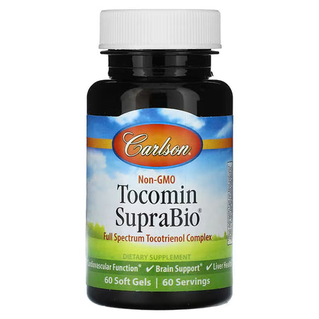Supplement bottle labeled 'Tocomin SupraBio' by Carlson on a white background