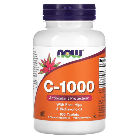 Supplement bottle labeled 'C-1000' with Now brand on a white background